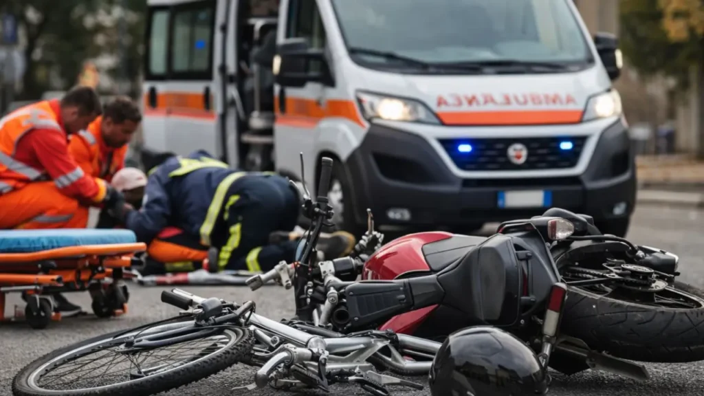 Incidente bicicletta e moto. Sul posto i soccorritori del 118.