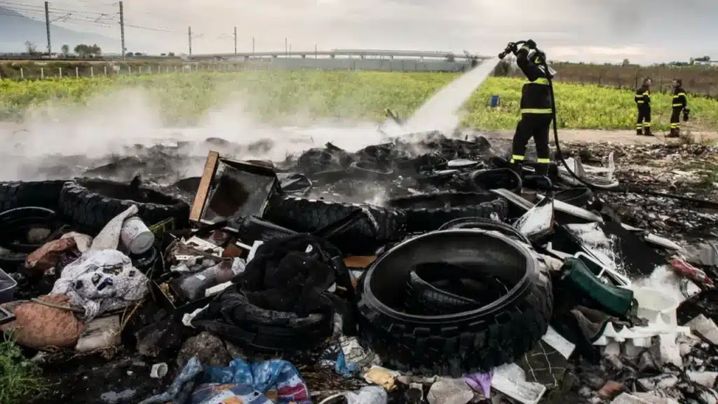 Vigile del Fuoco a lavoro nella Terra dei Fuochi