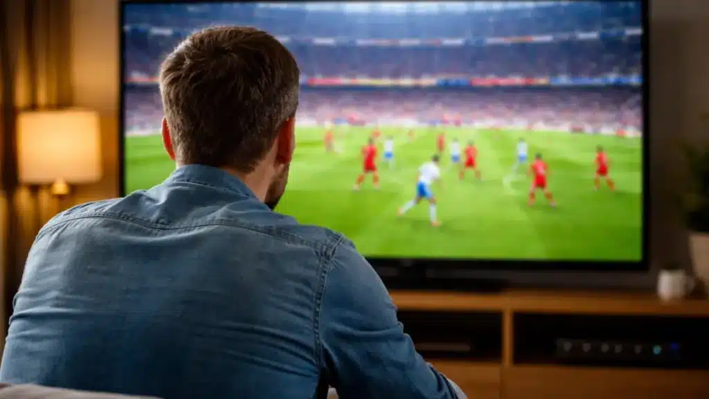 Tifoso che guarda una partita in tv.