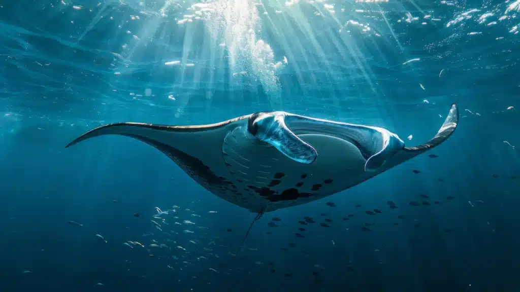 Manta nell'acqua di mare