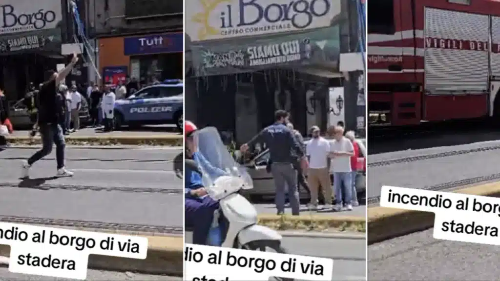 Incendio commerciale “Il Borgo” frame video Protezione Civile Napoli