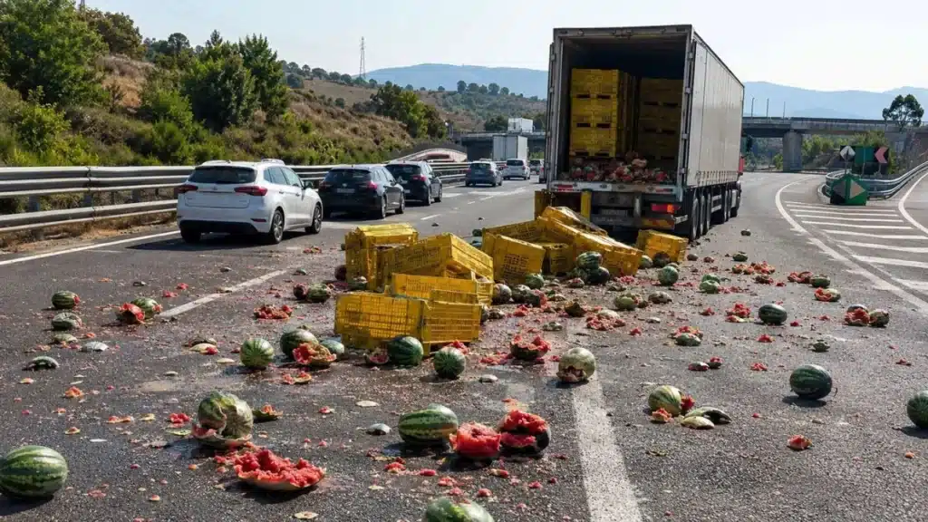 Camion perde carico di angurie