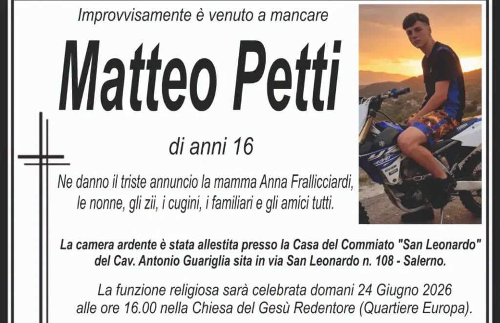 Il manifesto funebre di Matteo Petti