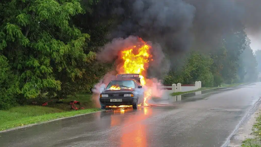 Auto in fiamme - immagine di repertorio