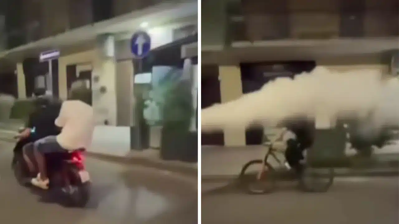 Terrore in strada a Salerno: ragazzi in scooter svuotano estintore su un ciclista e filmano tutto, choc tra i residenti