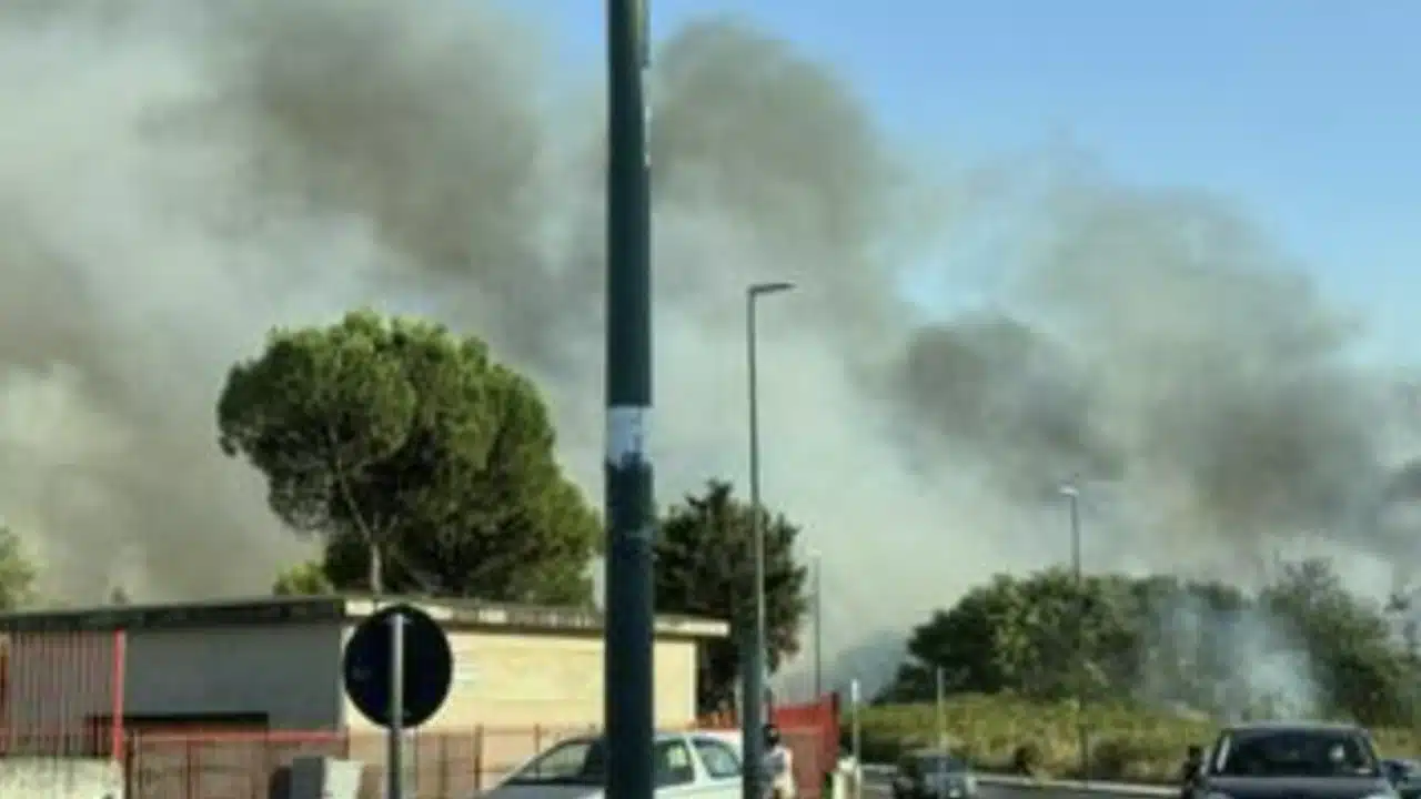 Rogo a Ponticelli, paura nella zona orientale di Napoli: l’incendio vicino a Villa Betania sprigiona una densa colonna di fumo nero